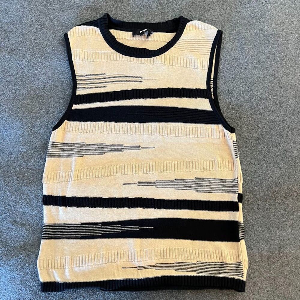 DKNY Sleeveless Top, Beige and Black Cotton, Size M